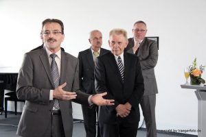 Landrat Franz Josef Diel, Arnulf Rotter Gewerbeverein), Präsident des Förderbeirats Dr. Richard Auernheimer, Bürgermeister Hans-Peter Haas